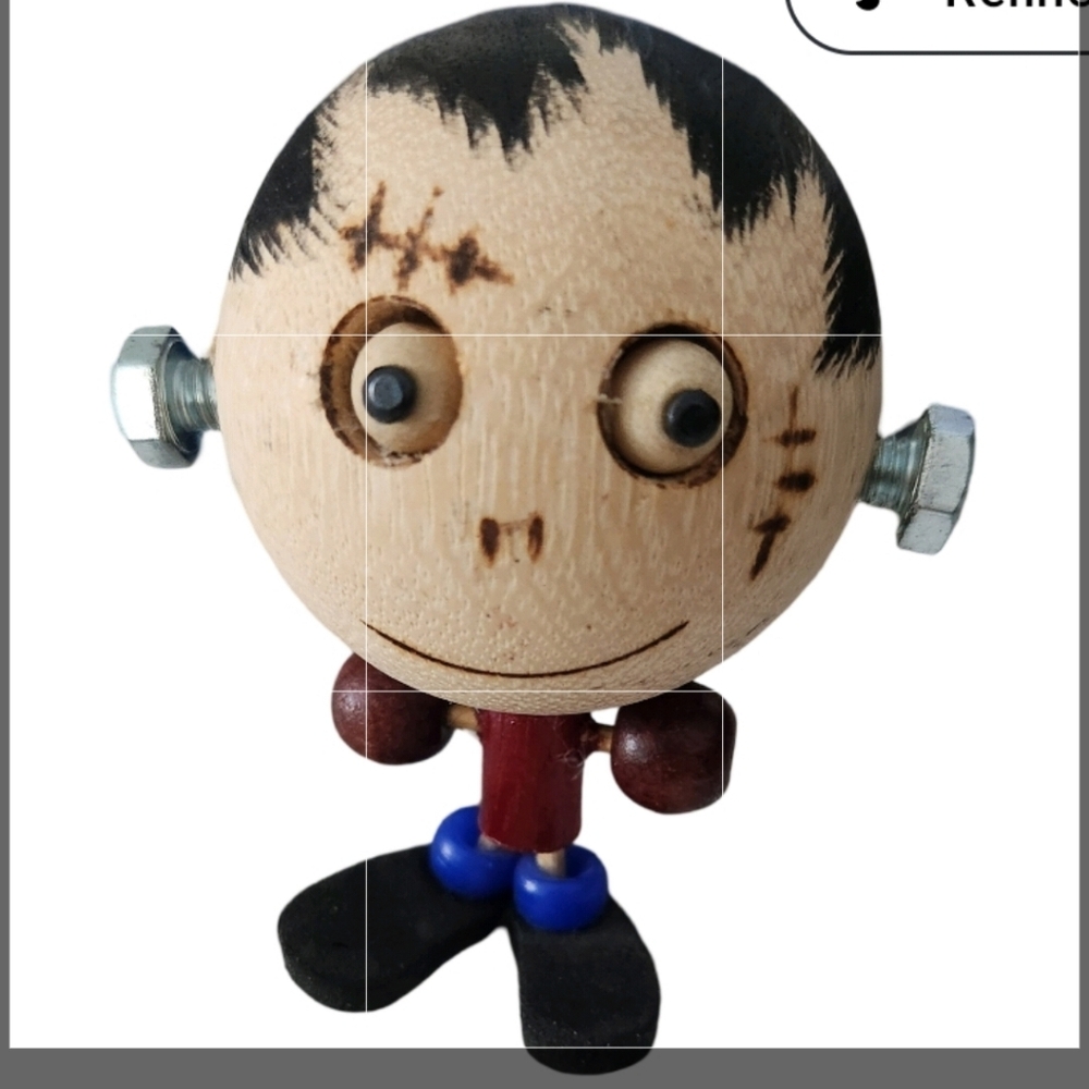 Big Headed Wooden Frankenstein Figurine with Magnet